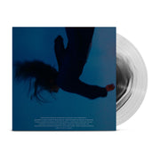 Anberlin "Convinced" vinyl. Cover is blue with a black, upside down figure falling. Vinyl is clear and black.