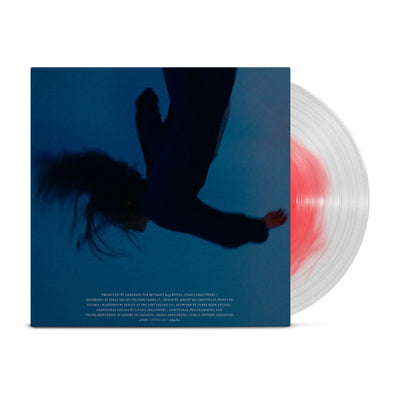 Anberlin "Convinced" vinyl. Cover is a blue picture with a blurry, black upside down figure falling. Vinyl is clear and red.