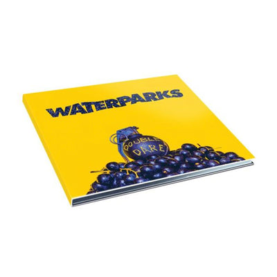 CD with a picture, a blue grenade on it and a yellow background. Text on the cover reads Waterparks. 