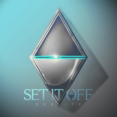 CD case that shows a grey diamond with a blue background and text that reads SET IT OFF, DUALITY.