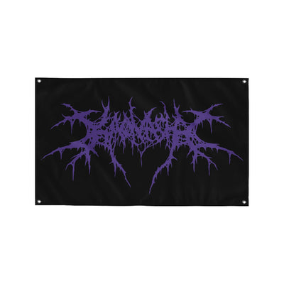 Black 3' x 5' Flag on a white background. Purple Death Metal Logo that says Kasonashi.
