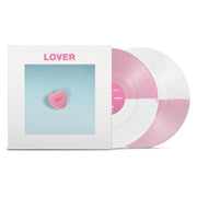 Vinyl cover with a picture of a heart candy and the text LOVER written above it. The two vinyl that are sticking out are white/Pink colored.