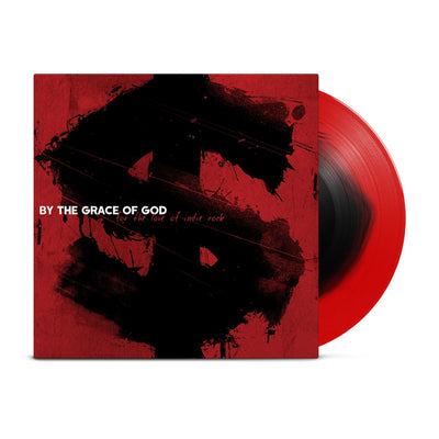 Red vinyl jacket with white text that says BY THE GRACE OF GOD. Behind the text is a black dollar sign covering the whole jacket. Peeking out of the right side of the jacket is a red and black vinyl.