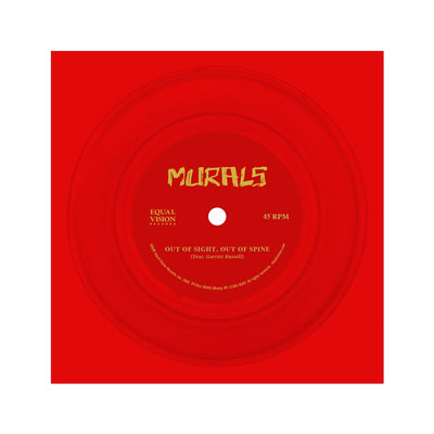 Red 7 inch Flexi. Yellow text in top center that says MURALS. Smaller yellow text in bottom center that says OUT OF SIGHT, OUT OF SPINE.