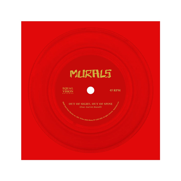 Red 7 inch Flexi. Yellow text in top center that says MURALS. Smaller yellow text in bottom center that says OUT OF SIGHT, OUT OF SPINE.