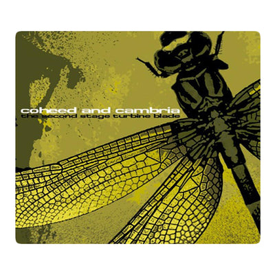 CD cover that has a dragonfly showing on it.  The color of the CD case is green and there is text that reads. Coheed and Cambria, The Second Stage Turbine Blade 