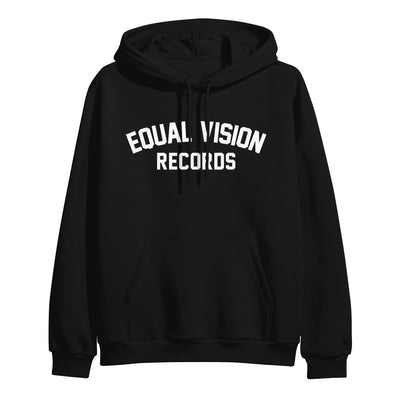 Black hoodie that has text on it that reads Equal Vision Records