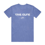 Periwinkle short sleeve shirt with "YNG CLTR" written across the chest in white bubble lettering. Below that is an oval, and inside "LP1" is written.