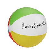 Red, blue, yellow, green, and white beach ball with "bars of gold" written in lowercase black cursive on the white side.