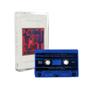 Cassette with black text that says AS CITIES BURN at the top. below that is a painting with a red background and thick blue paint brush like strokes in it. Below that there more black text that says SCREAM THROUGH THE WALLS. To the right of the cover is a blue cassette tape.