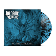 Blue vinyl jacket with a male figure in the center. The figure ha tree roots growing out of it, and a substance coming out of it's mouth. There are ghastly animal like creatures on either side. In the top left corner "WE CAME AS ROMANS" is written in gothic white font. In the bottom center "TRACING BACK ROOTS" is written in white font.